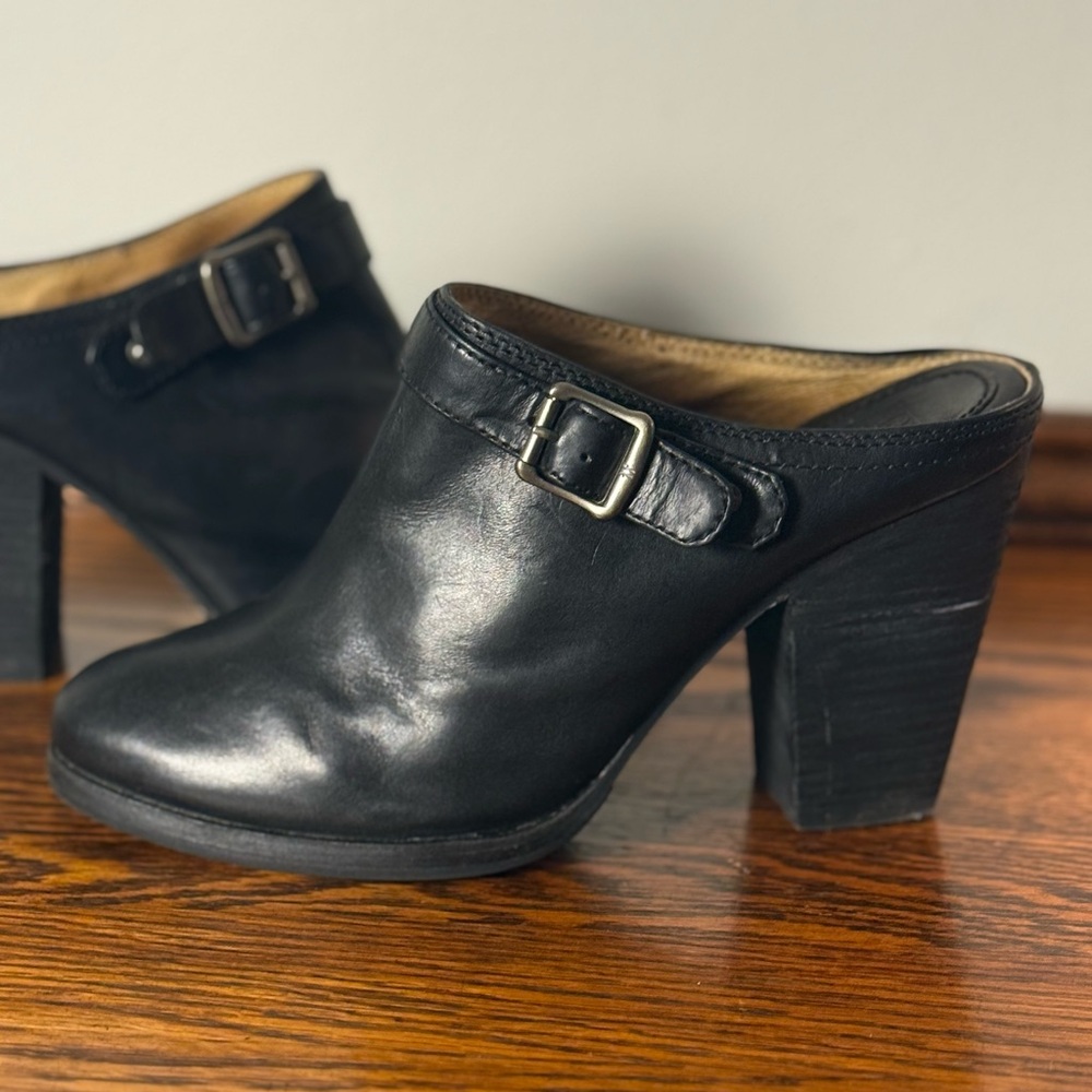 Western Rodeo Frye Patty Slingback Black Leather Block Heel Clog Mules 8. 5 M - Picture 3 of 13